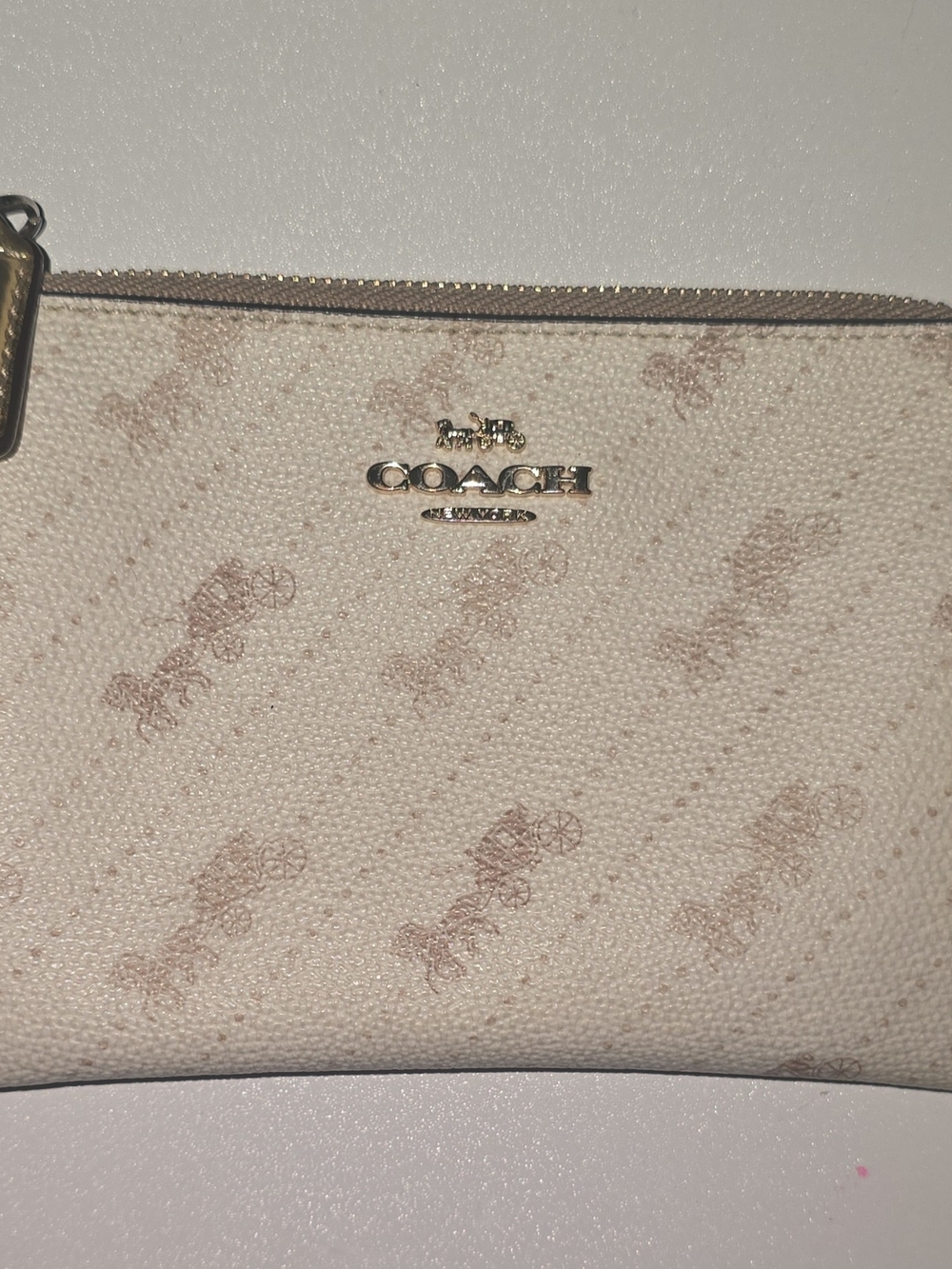 Coach Beige Carriage Print Zip Women's Pouch Wallet Logo Folding Credit Card